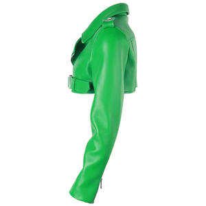 Vert Court Longueur Respirant Élégant Biker Veste En Cuir Automne Asymétrique Fermeture À Glissière Élégant Recadrée Conception Femmes - Product Image 5