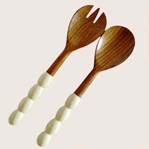 Ensemble de serveurs à salade en corne, bois naturel, petit, avec 2 spatules, durable, fait à la main, résistant au congélateur - Product Image 2