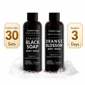 Duo <span class=keywords><strong>de</strong></span> gels douche à marque privée, faible MOQ, savon noir africain personnalisé, gel douche fleur d'oranger, ensemble OEM ODM, usine - Product Image 1