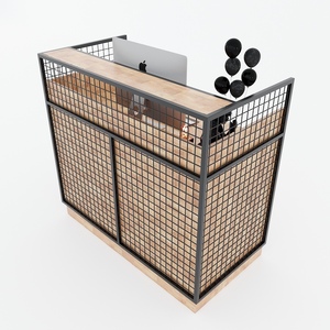 Industrial 1.2m Simple Reception Desk BTL68014 Durable Rubber Wood Iron Frame <b>LED</b> <b>Light</b> for Hotel School <b>Bar</b> Front Desk Use - Product Image 1