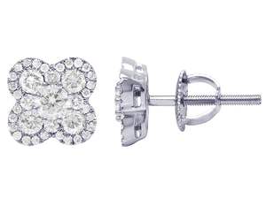 S925 plata esterlina chapada en oro flor Moissanite diamante redondo Iced Out VVS Clarity Stud pendientes para mujer - Product Image 3