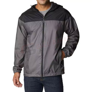 Veste coupe-vent bicolore pour homme avec fermeture éclair complète et capuche Veste coupe-vent pour homme - Product Image 1