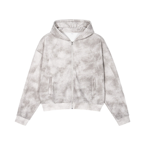 100% algodón Unisex en blanco francés Terry Sudadera con capucha de gran tamaño chaqueta con cremallera hombres contraste costura Zip up Sudadera con capucha - Product Image 1