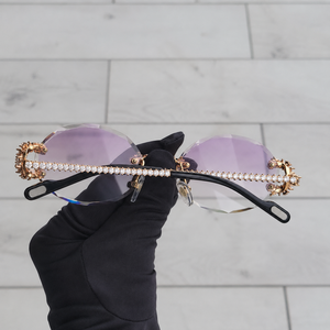 Luxury Rose Gold Rimless Crystal Sunglasses for Women UV400 Designer Oval Diamond Decor Fashion Eyewear - Product Image 5