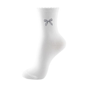 Chaussettes en coton tricoté respirantes pour femmes - Motif imprimé mignon avec nœud en ruban - Chaussettes décontractées coréennes pour tous les jours - Icône B - Product Image 6