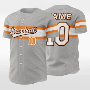<b>Baseball</b> Jersey Unisex Gray Orange Striped Short Sleeve Button Front Custom Name Number Sublimated Print Breathable Mesh 100% - Product Image 1