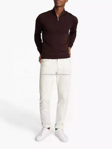 Suéter de cuello redondo con cremallera informal de punto de manga larga de algodón 100% para hombre con logotipo personalizado para invierno - Product Image 5