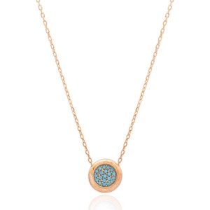 Colgante de Plata de Ley 925 con Diseño Redondo y Piedra de Circonita Turquesa, Hecho a Mano en Turquía, Venta al por Mayor - Product Image 1