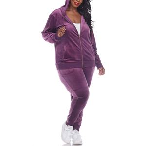Survêtement en velours pour femmes Ensemble en velours personnalisé Pantalon à capuche à manches longues Ensembles de survêtement en velours pour femmes Costume de sport grande taille - Product Image 2