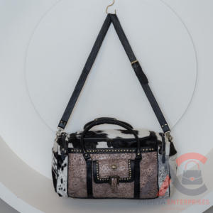 Hair on & Hand <b>Tooled</b> <b>Leather</b> Concho Duffel Western Genuine <b>Leather</b> Weekender Bag Cowhide Carryall Luxury Travel Bags for Unisex - Product Image 4