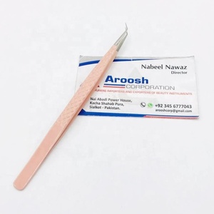 คีมหนีบขนตาสแตนเลสเคลือบพีชติดเพชรปลายเงิน45องศาชนิดทนทานและแหลม - Product Image 1