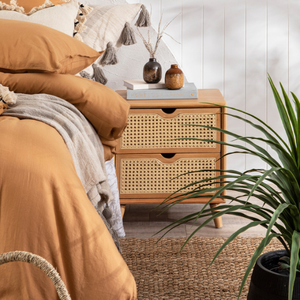 Table de chevet en rotin en bois 2 tiroirs table de chevet en rotin tissage de canne pour salon, chambre à coucher - Product Image 4