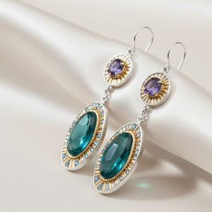 Elegant 4.5 Inch Green CZ Multi-Stone Earrings | 925 Sterling Silver 18K Gold Platet 15g Dangle Earring for <b>Wedding</b> Party Wear - Product Image 5