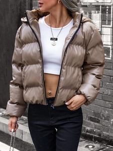 Veste matelassée tissée pour femme, chaude pour l'hiver, respirante, fermeture éclair intégrale, manches longues, légère, à capuche, épaisse et matelassée - Product Image 3