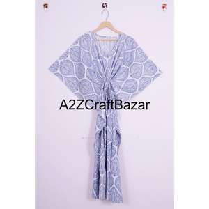 Caftán Largo Indio de Diseñador, Vestido Caftán Holgado, Ropa de Maternidad, Vestido Largo Maxi de Algodón Estampado, Vestido Elegante al por Mayor con Estampado de Bloques - Product Image 1