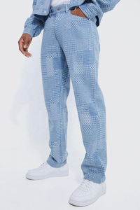 Pantalones Vaqueros de Mezclilla para Hombre, Estilo Informal, Color Azul Claro, Diseño Jacquard Personalizado, Calidad Premium, Tela Rígida de Alta Gama - Product Image 2