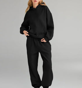 Sólido 400 Gsm Heavyweight French Terry con capucha Jogging pantalones chándales para mujeres de alta calidad transpirable Color liso invierno - Product Image 3