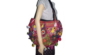Bolso de mano Banjara de estilo bohemio hecho a mano, gran capacidad, algodón, ocasiones étnicas, adornos de espejo, cremallera portátil - Product Image 6