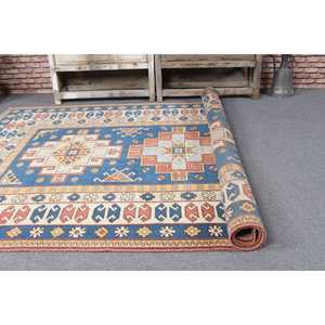 Alfombra Turca de 5.5x8.3 pies, Alfombra Vintage Grande, Alfombra de Lana Azul Sólida - Product Image 5