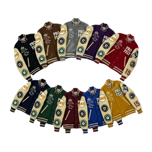 Veste de baseball universitaire à manches en cuir à revers côtelés de style tendance avec patch brodé pour hommes - Product Image 1