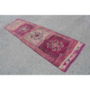 Vintage Turkish Herki Rug 2.9x10.6 ft, <b>Red</b> <b>Runner</b> Solid Wool Rug - Product Image 4