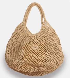 Madagascar Women's 100% Raffia <b>Handbag</b> with Cute Crochet <b>Handles</b> Cotton Lining Two Straps Open Drawstring Closure for Shop Use - Product Image 1