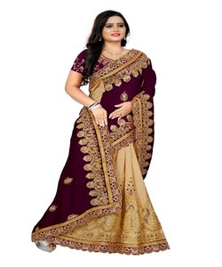 El aspecto más hermoso Vhichitra seda bordado pesado trabajo Saree con blusa mujeres indias usan Sari precio bajo venta al por mayor alfanumero - Product Image 4
