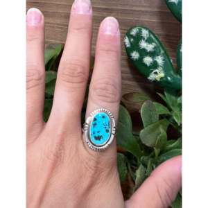 Navajo Turquoise & Sterling Silver Gemstone <b>Ring</b> Bezel Set <b>Dainty</b> Hip-Hop Style Fine Jewelry for Everyday Wear Size 5.75 - Product Image 2