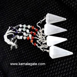 Vente en gros de pendule de pierres précieuses en œil de tigre avec chaîne à sept chakras artisanat en pierre semi-précieuse pour la radiesthésie - Product Image 6