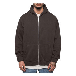 Sweat à capuche pour homme 100% coton avec logo personnalisé et épaules tombantes Pull oversize à capuche avec double fermeture éclair Sweat-shirt lourd - Product Image 4