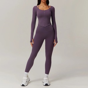 New 2PCS Sexy Yoga Women Clothes Workout Set Sportswear Fitness Long Sleeve <b>Crop</b> Sports BraTop High Waist <b>Leggings</b> Sports Suits - Product Image 4