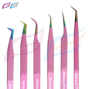 แหนบต่อขนตาปลายแหลมสแตนเลสสตีลสีชมพูพร้อมโลโก้แบบกำหนดเอง ด้ามจับเพชร - Product Image 5