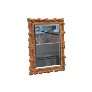 Espejo de decoración rectangular vintage marrón natural con marco de madera tallada de 5mm de espesor estilo de diseño Art Deco de Azora Industries - Product Image 2