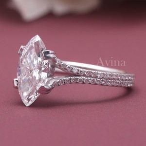 IGI Certified Lab Grown Marquise Cut Diamond <b>Split</b> Shank Engagement <b>Ring</b> 18K Gold Pavé Diamond <b>Ring</b> - Product Image 2