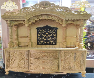 Templo de madera de teca artesanal para el hogar, Base de elefante de doble poste, gran tamaño - Product Image 5