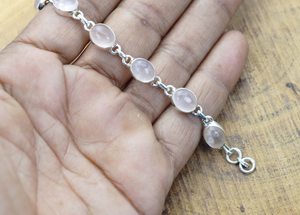 Pink Rose Quartz 925 Sterling Silver Oval Gemstone Adjustable <b>Bracelet</b> Handmade Women Jewelry Fashion Gift - Product Image 2