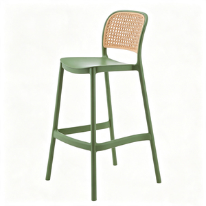 Taburete de Bar Moderno de Plástico Verde con Respaldo de Ratán para Uso en Bares Domésticos - Product Image 5
