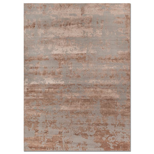 Tapis Kavi gris et noir noué à la main en laine et soie de bambou, épaisseur 10 mm, motif abstrait rectangulaire pour la maison, le couloir, projet Error Esk-431 - Product Image 1