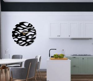 Modern Wave <b>Design</b> Extra Large <b>Wall</b> <b>Clock</b> Unique Home Decor with Neutral Metal Finish Contemporary Wooden Table Top - Product Image 4