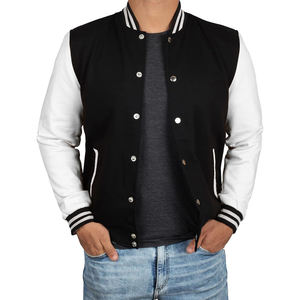 OEM personalizado de cuero de la manga recortada chaqueta cadena Chenille bordado Vintage Letterman Varsity chaqueta para los hombres - Product Image 6