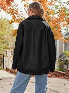 Femmes automne mode surdimensionné peau de mouton veste en cuir Faux daim moto manteau fermeture éclair respirant solide hiver tenue - Product Image 5