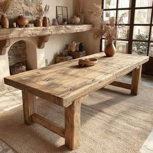 Table à manger en bois massif moderne faite à la main avec des meubles de style farmhouse écologiques pour la décoration de la maison - Product Image 3