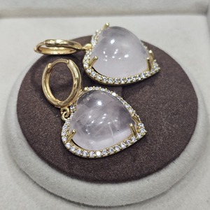 925 Sterling <b>Silver</b> Excellent Quality Gold Plated <b>Heart</b> Shape Rose Quartz Gemstone Handmade Designer Stud <b>Earring</b> for Women - Product Image 5