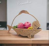 Panier de rangement créatif en bambou tressé en forme de poisson, à un seul niveau, écologique, décoration d'intérieur pour cuisine et salon, brun clair