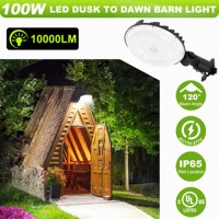 Lampe de grange LED 100W du crépuscule à l'aube, lumière de sécurité étanche IP65 avec cellule photoélectrique, CCT réglable 3500K/4000K/5000K, montage mural