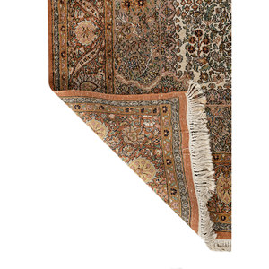 Tapis en soie noué à la main Gulmarg Pae-6461, épaisseur 10 mm, avec motif rectangulaire Aubusson à médaillon, idéal pour l'entrée de la maison ou le salon des adolescents - Product Image 5