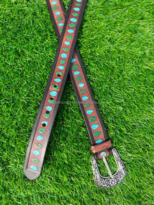 Cinturón de vaquera occidental de cuero mecanizado más vendido Cinturón floral de cuero de vaca genuino de alta calidad para jeans Cinturones pintados a mano - Product Image 2