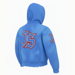 Sweat à capuche zippé pour femme 360 GSM Tissu polaire de coton bleu doux Tie Dye Qualité supérieure Logo personnalisé Broderie basiques hoodies - Product Image 5