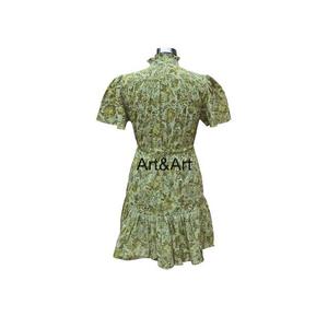 Vestido Midi informal de algodón 100% para mujer, minivestido con forro de algodón tejido con silueta suelta y estampado de bloques florales con cuello en V - Product Image 6