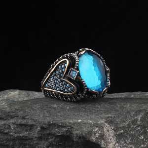 Anillo de plata 925 para hombre, piedra de circón negro, motivo de corazón hecho a mano, joyería turca al por mayor, ajuste de moda fina, tecnología de incrustaciones - Product Image 5